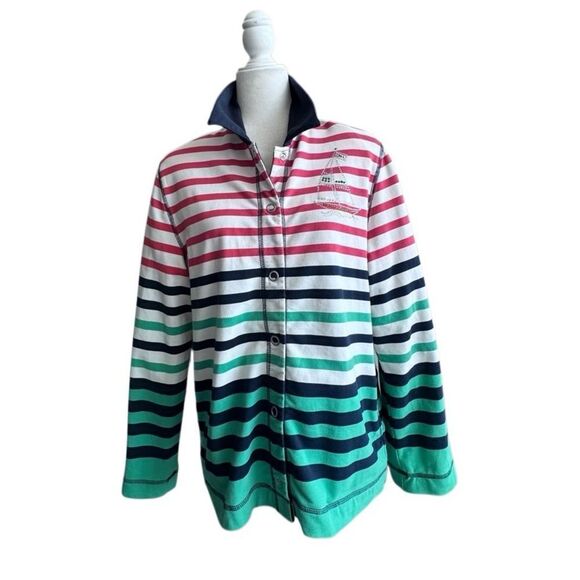 Alfred Dunner Sweater Striped Snap Front Sailboat Cardigan SZ 8 - Picture 14 of 14